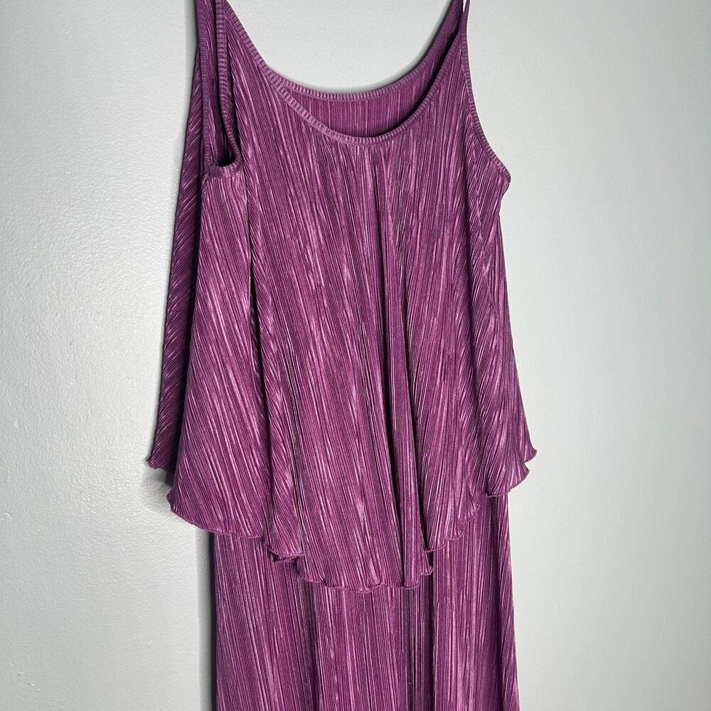 Alexis Pleated Metallic Plissé Maxi Dress Purple Small - Picture 3 of 4